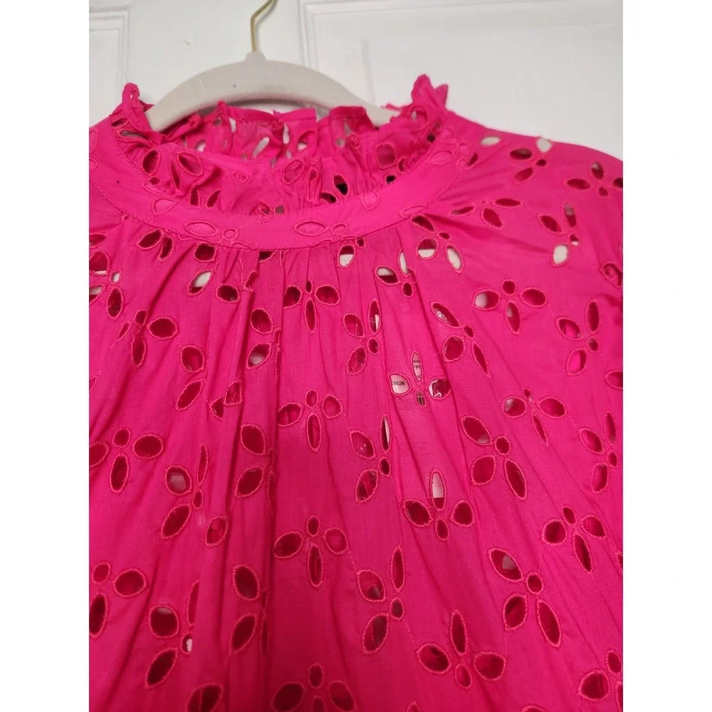 J.Crew Womens 2XL Mini dress Fuscia Pink Eyelet with slip Valentines day NWT - Picture 7 of 8
